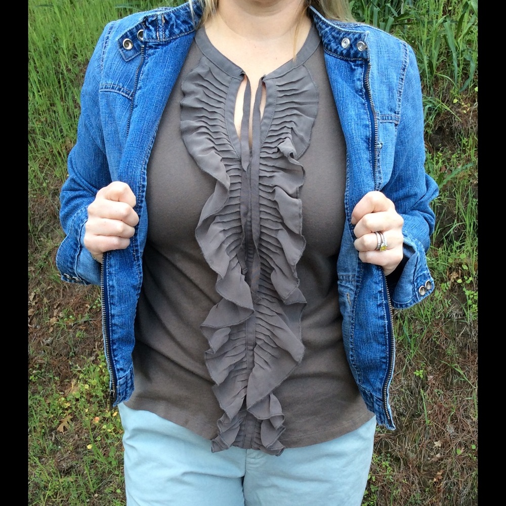 Taupe LOFT Mixed Media Tank
